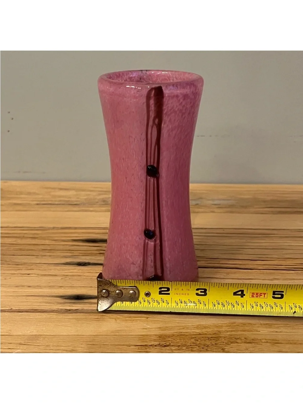 Hand-blown pink art glass vase